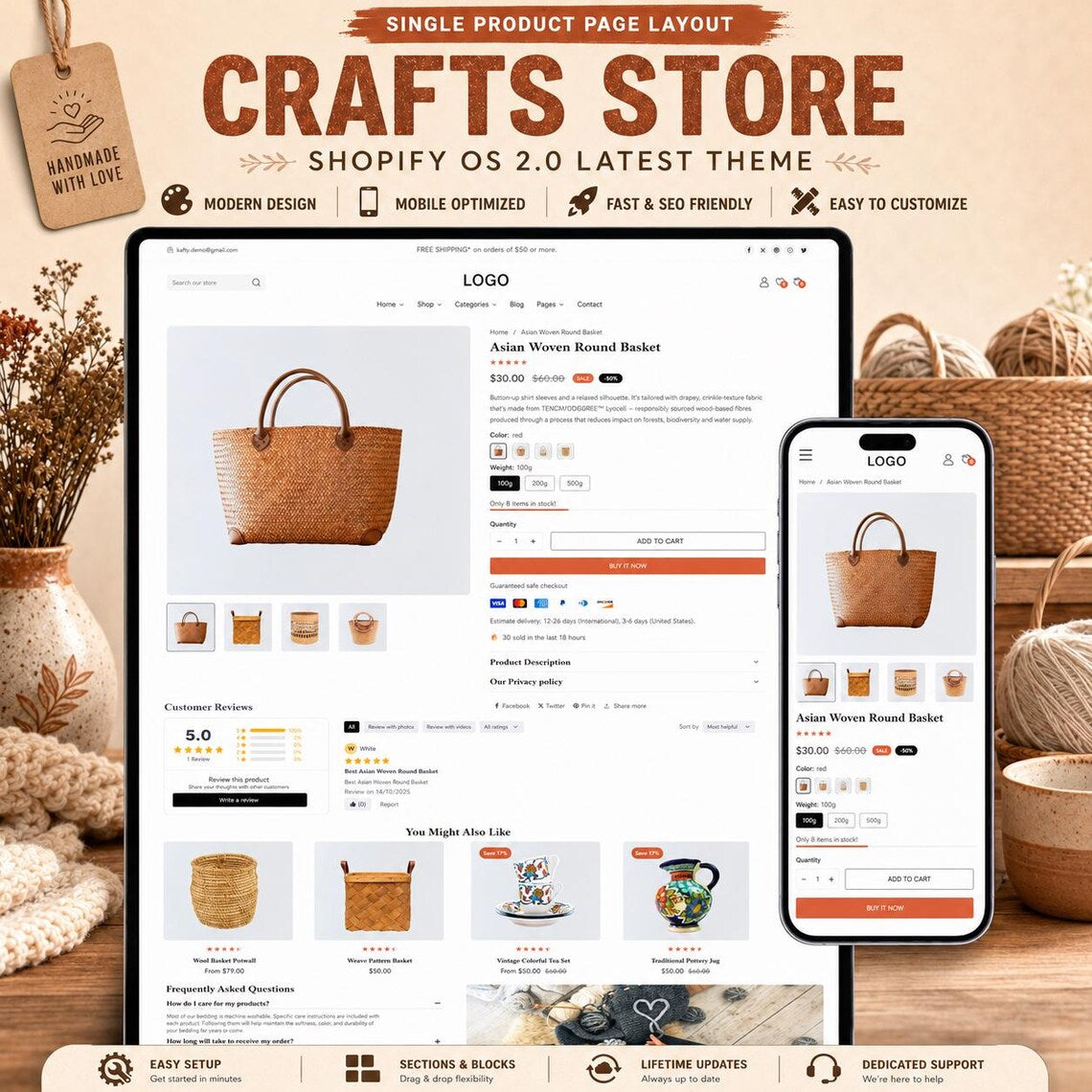 Handmade Shopify Theme | Craft Store Template, Artisan Boutique Website, Shopify OS 2.0