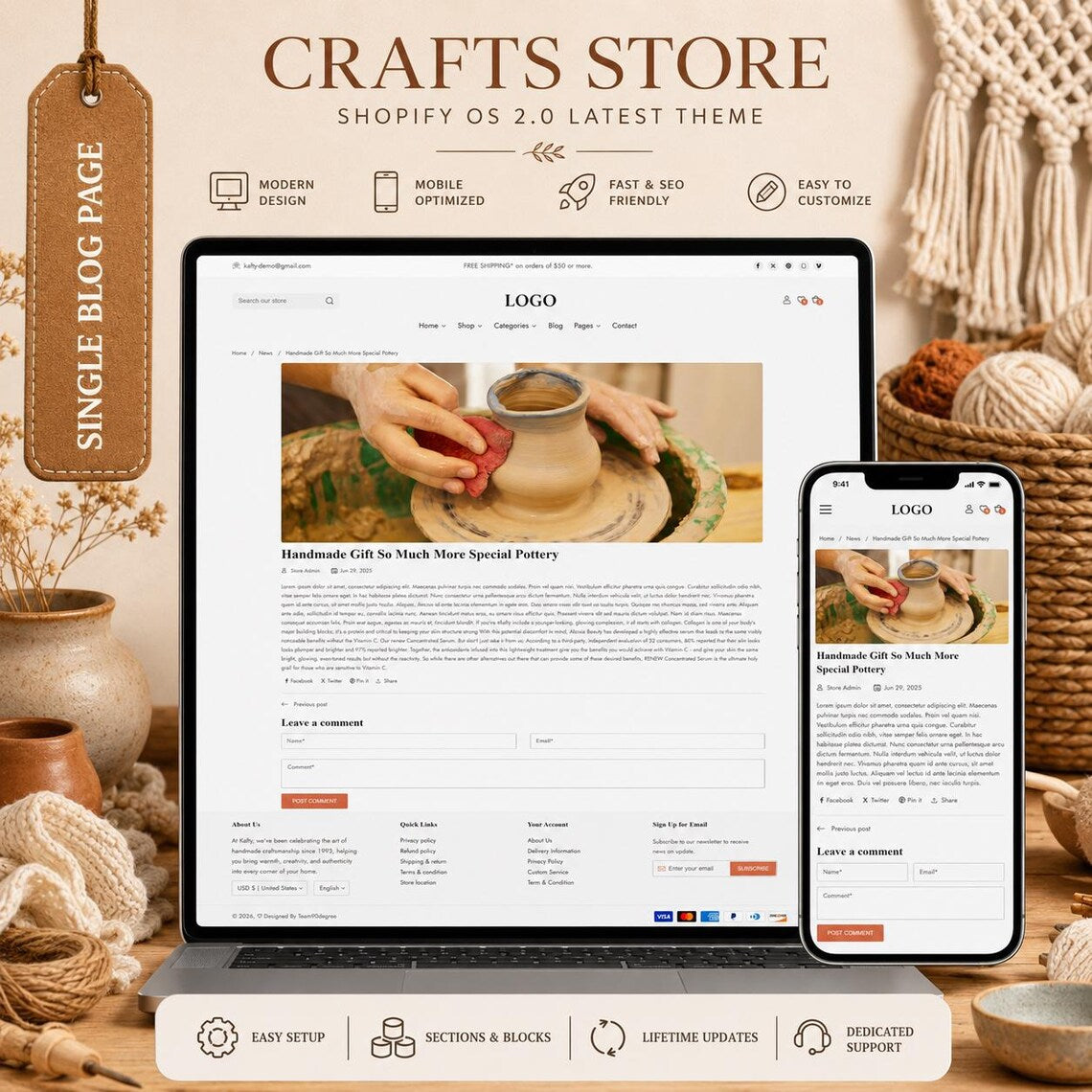 Handmade Shopify Theme | Craft Store Template, Artisan Boutique Website, Shopify OS 2.0