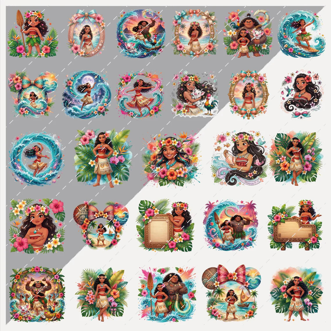 Moana Watercolor Clipart Bundle PNG Characters Set