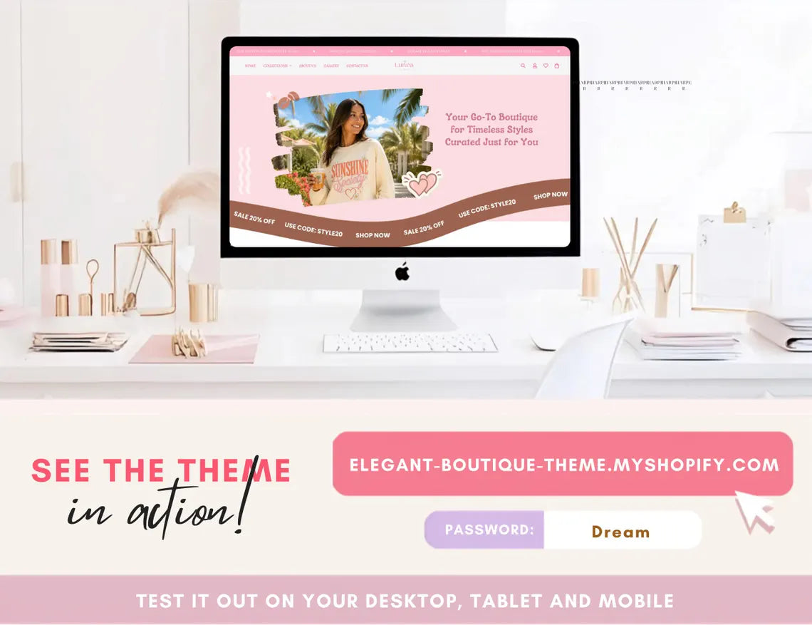 Pastel Elegance Boutique Shopify Theme | Pink Shopify Template Feminine, Minimal & Cute Design | Editable Canva Templates | Shopify OS 2.0