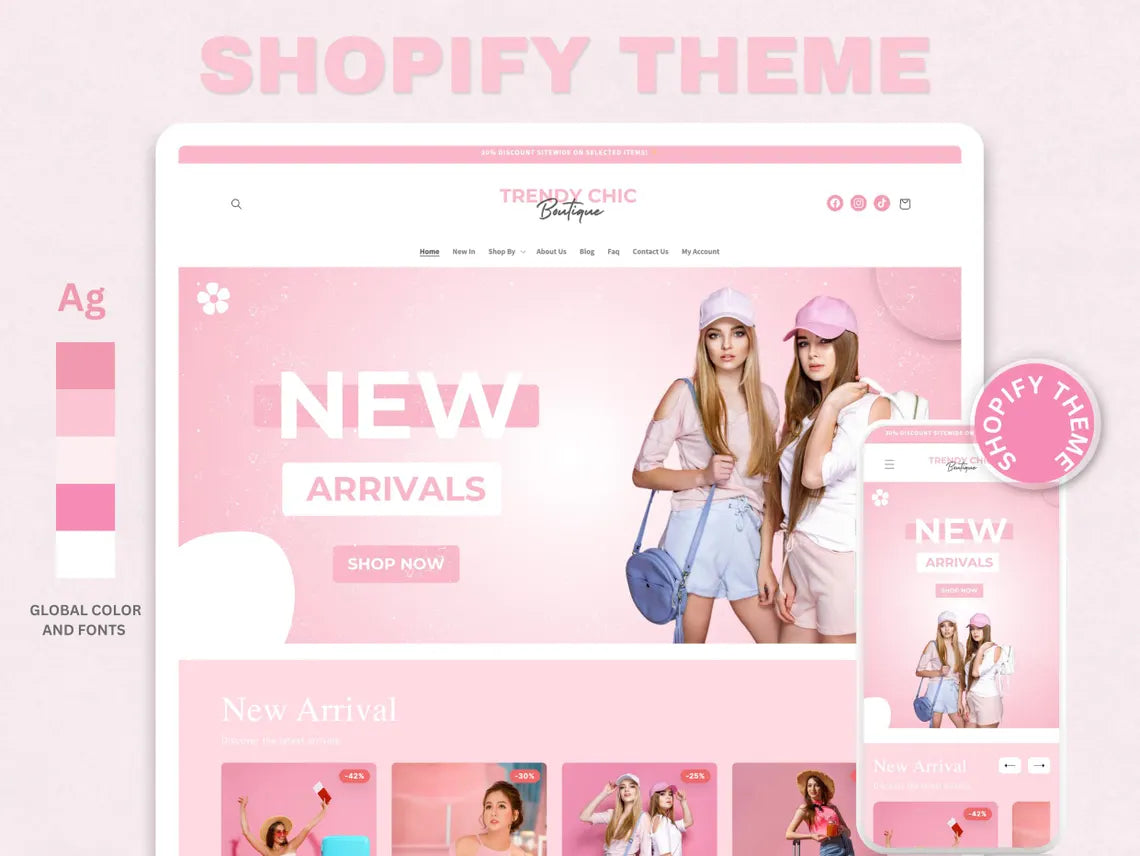 Pink Shopify Theme | Boutique Fashion Store Website Template | OS 2.0 | Editable Canva Templates