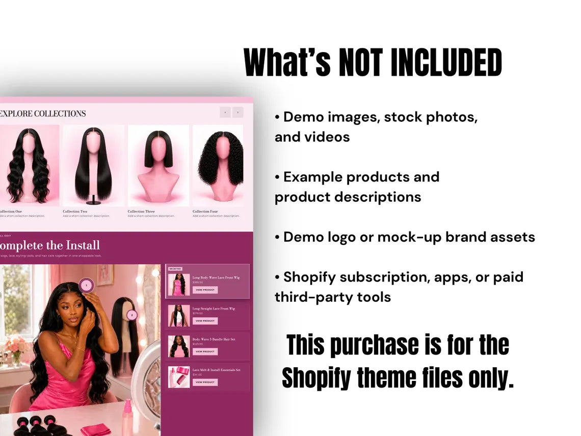 Pink Wig & Hair Extensions Shopify Theme Hair Bundle Website Template HD Lace Wig Store Beauty Brand Hair Vendor Website
