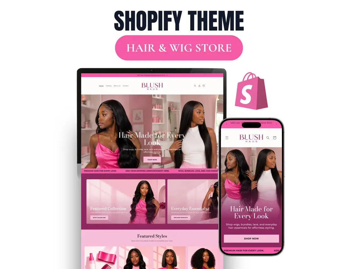 Pink Wig & Hair Extensions Shopify Theme Hair Bundle Website Template HD Lace Wig Store Beauty Brand Hair Vendor Website