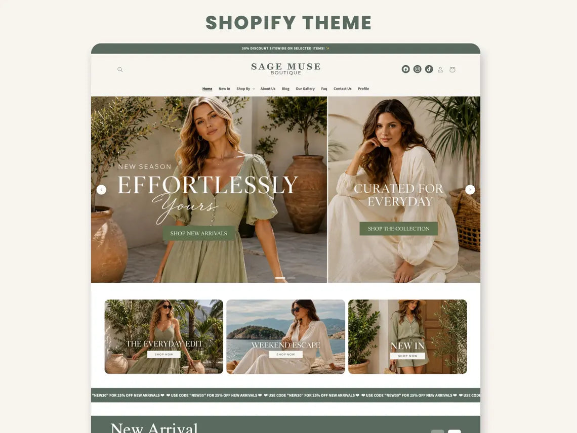 Sage Muse Boutique Shopify Theme | Sage Shopify Template Feminine, Minimal & Cute Design | Editable Canva Templates | Shopify OS 2.0