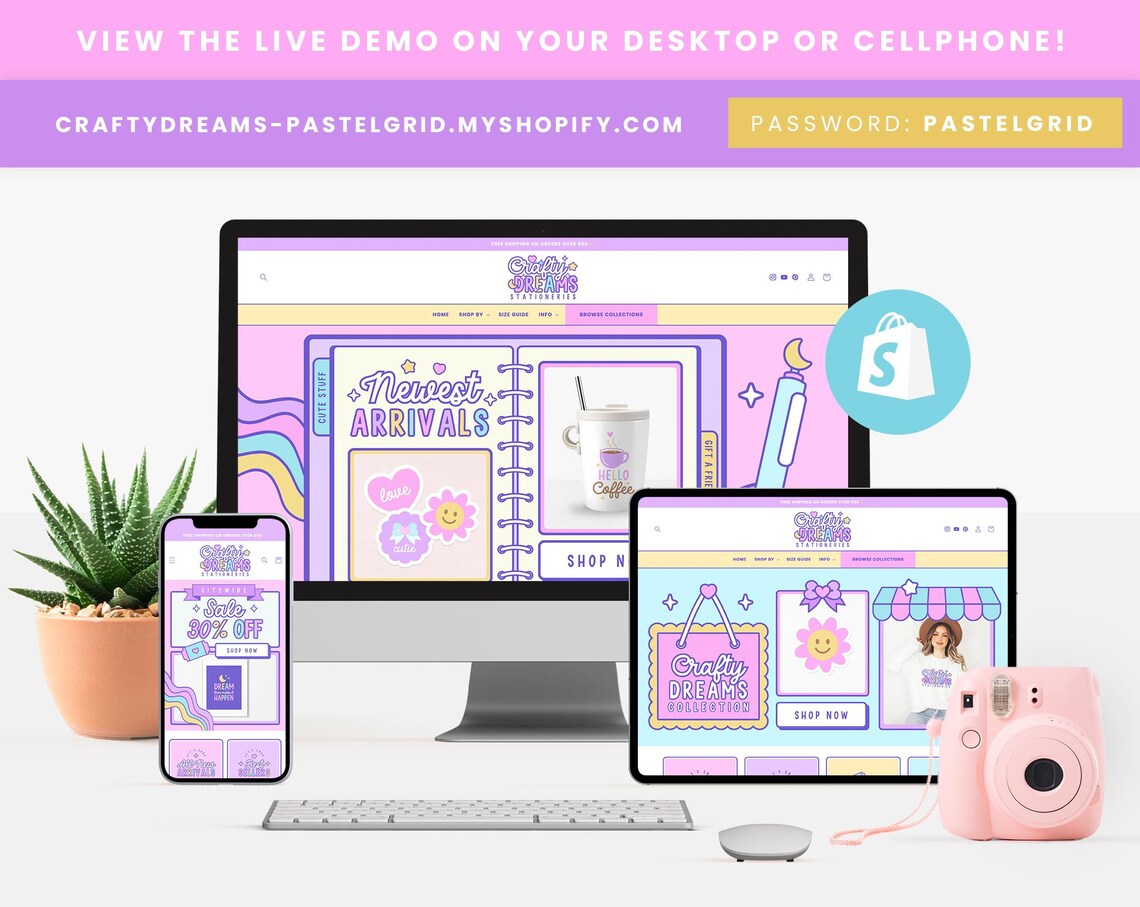 Shopify Theme Purple Pink Blue Colors Customizable Shopify Template Editable Canva Banners Boutique Aesthetic Shopify Theme Design - CTD