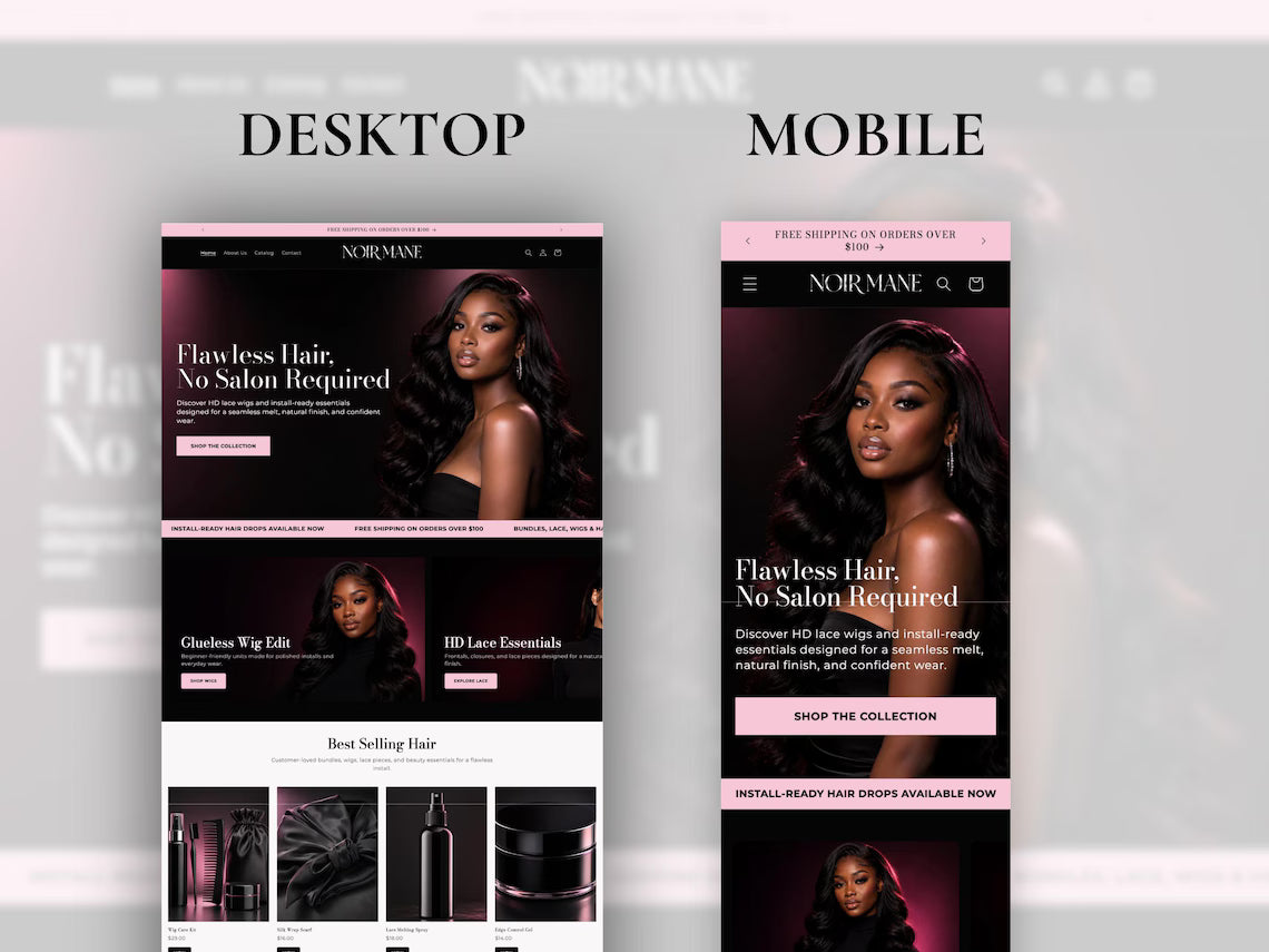 Wig and Hair Extensions Shopify Theme Hair Bundle Website Template HD Lace Wig Store Beauty Shopify Theme Hair Vendor Website