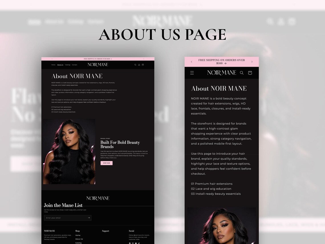 Wig and Hair Extensions Shopify Theme Hair Bundle Website Template HD Lace Wig Store Beauty Shopify Theme Hair Vendor Website
