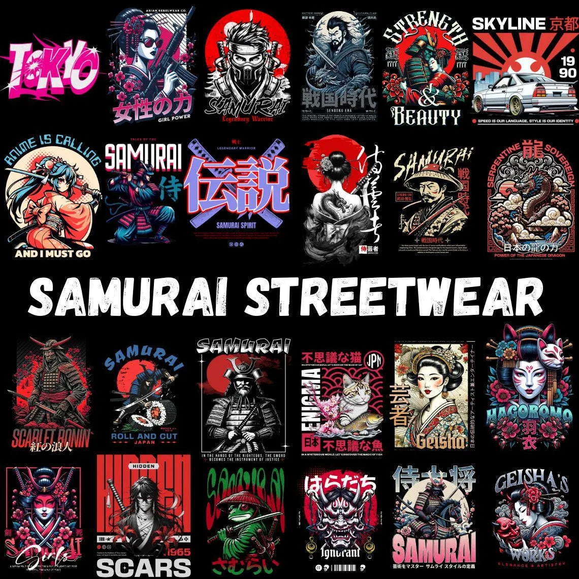 2500+ Streetwear T-Shirt Designs Bundle | Samurai, Anime, Motorcycle, Urban Graphics (Commercial Use PNG)